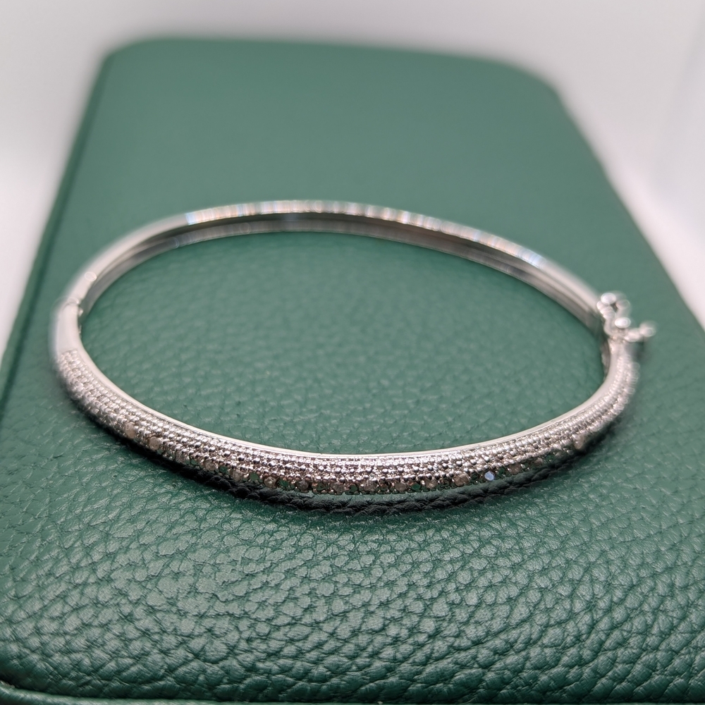 ✨ Timeless Sterling Silver Pavé Diamond Bangle ✨